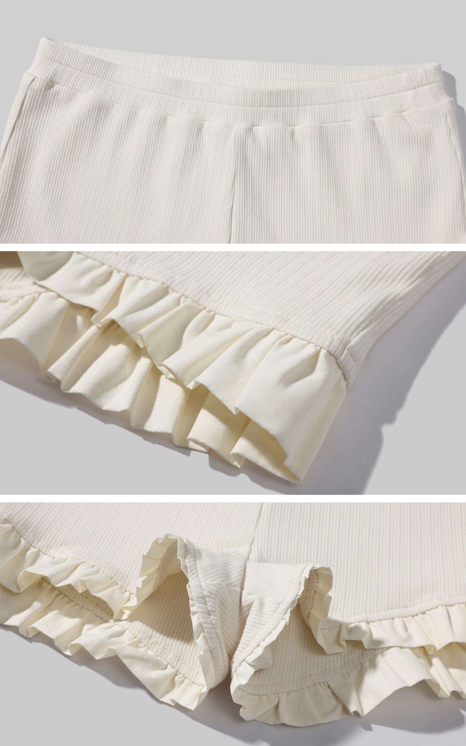 Rase le sol 골지 니트 긴팔 탑과 구조적인 리본, 러플 헴 쇼츠 세트