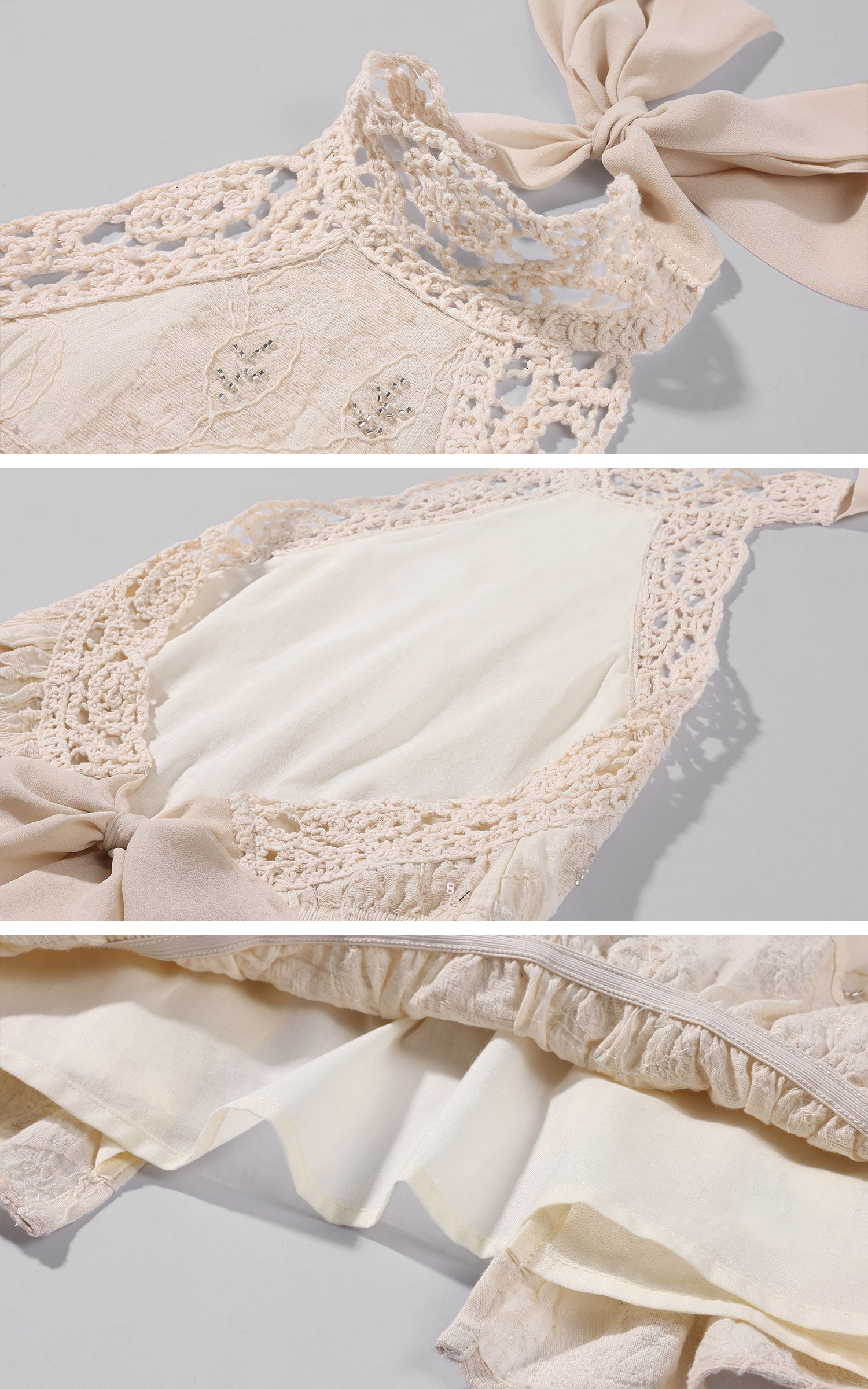 Hydrae Haut dos-nu vintage en dentelle crochetée avec lien à nouer