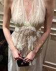 Rase le sol Layered Sheer Lace & Ribbon-Tied Halter Top