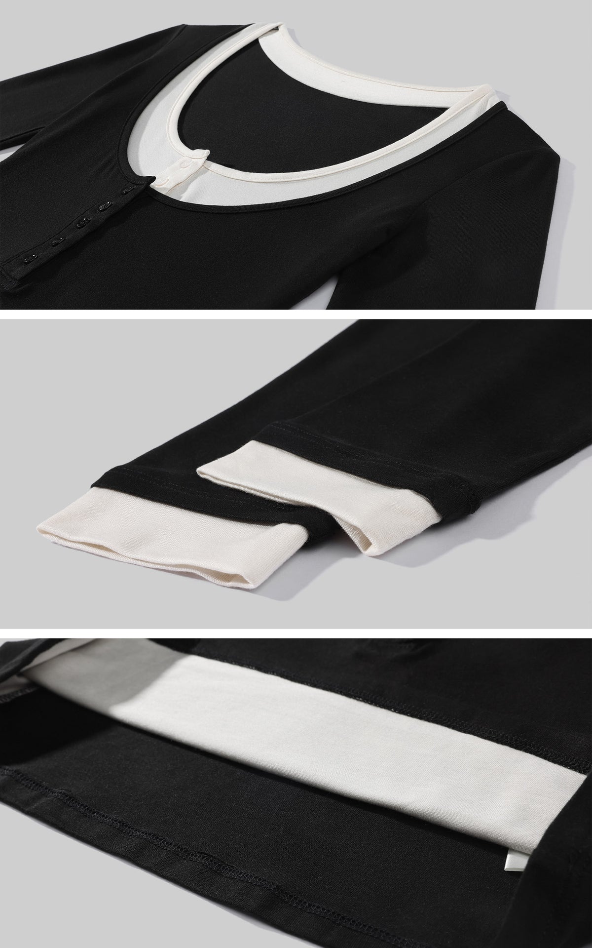 ROVENTE Faux-Layer Scoop Neck Henley T-Shirt