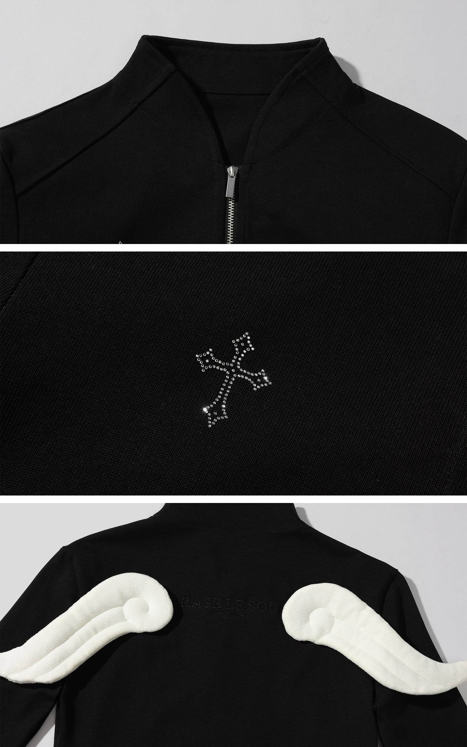 Rase le sol Wing Hoodie Black Fitted Cotton Long Sleeve Top