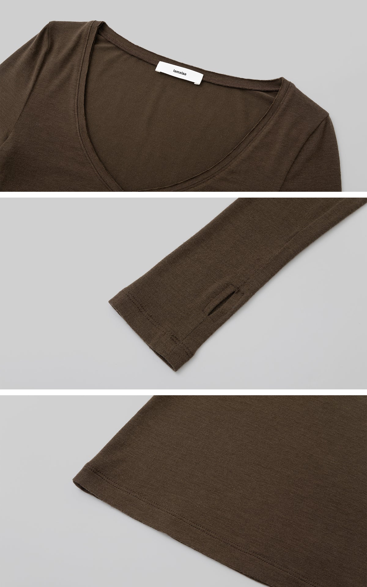IAMXIAA Slim-Fit V-Neck Knit Top with Thumbhole Sleeves