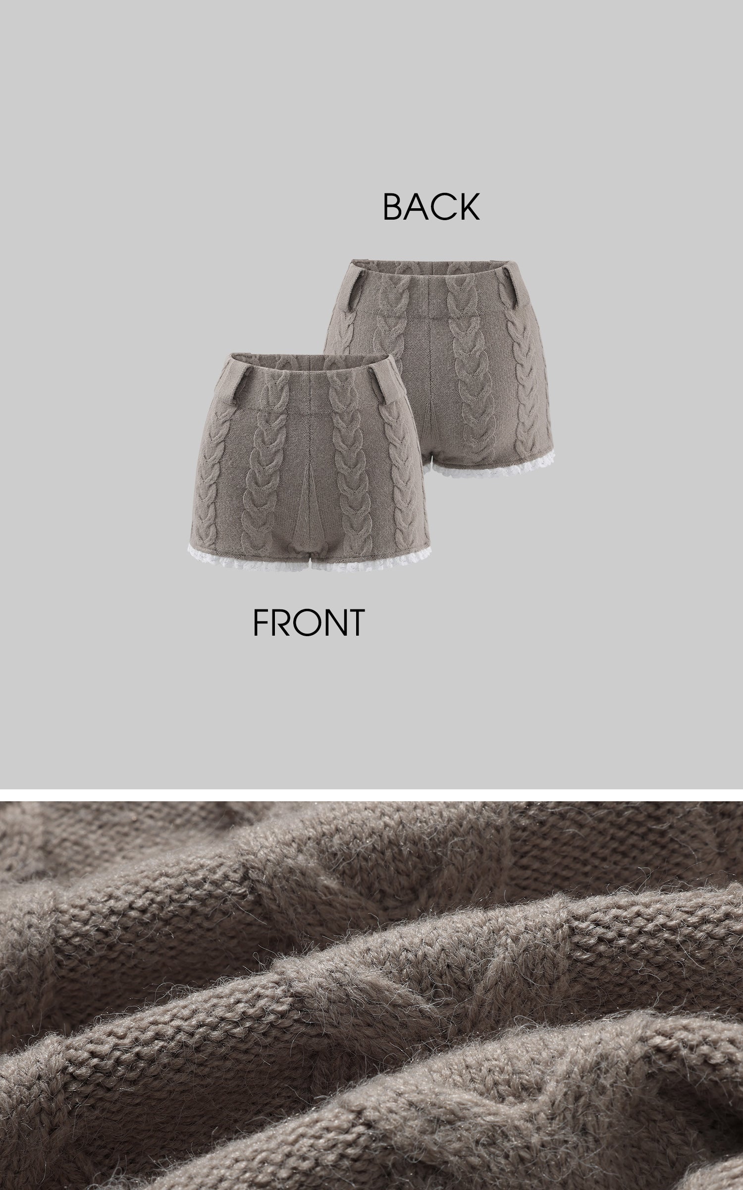 ROVENTE 케이블 니트 가디건, 베스트, 쇼츠 3피스 세트