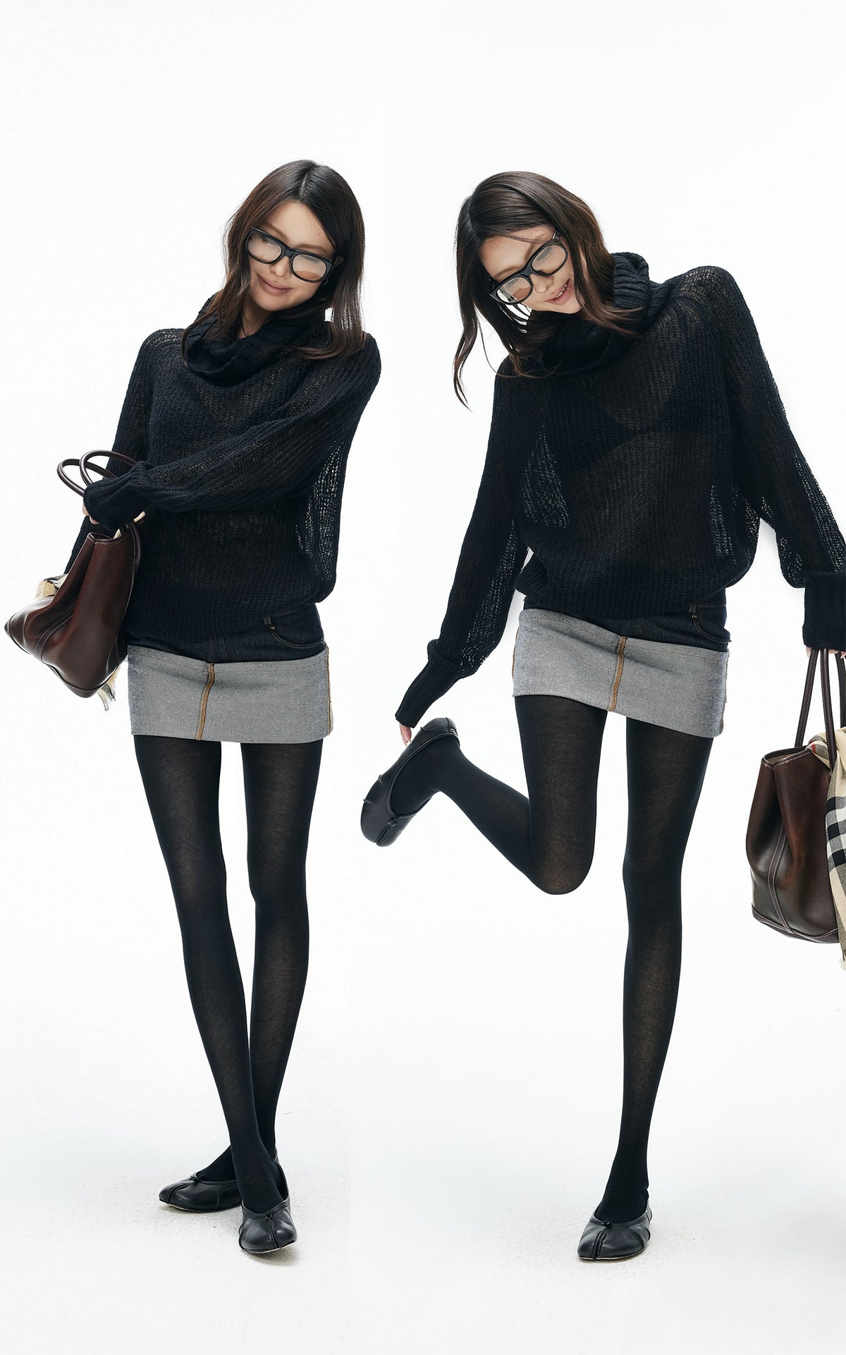 IAMXIAA Inside-Out Contrast Denim Micro Skirt
