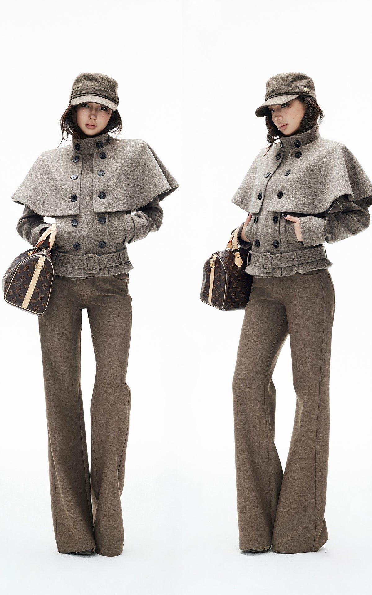 IAMXIAA Detachable Cape Double-Breasted Belted Jacket