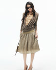 IAMXIAA Structured Waist Crinkle Midi Skirt