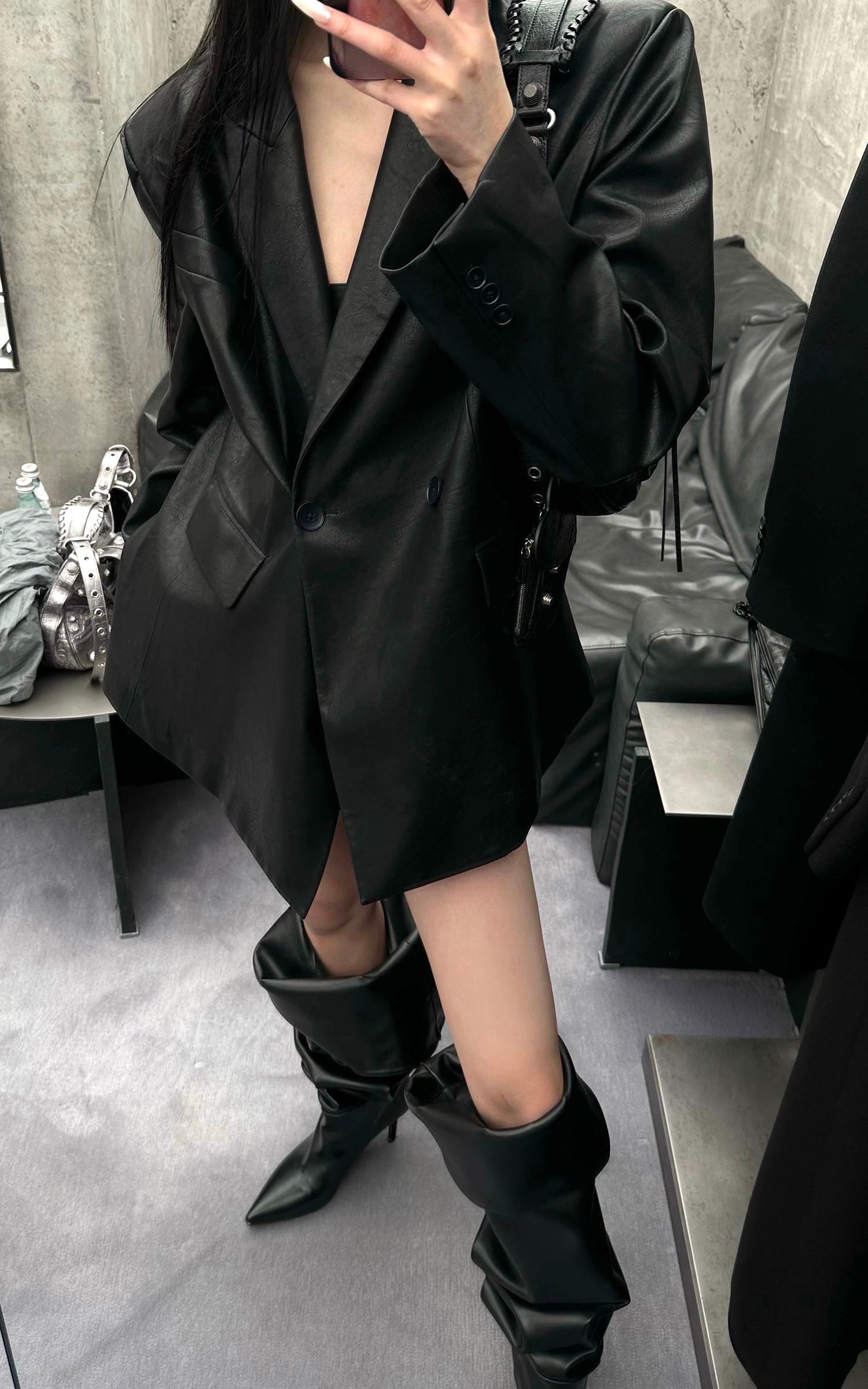 0122stepll Blazer Surdimensionné en Similicuir