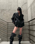 0122stepll Blazer Surdimensionné en Similicuir