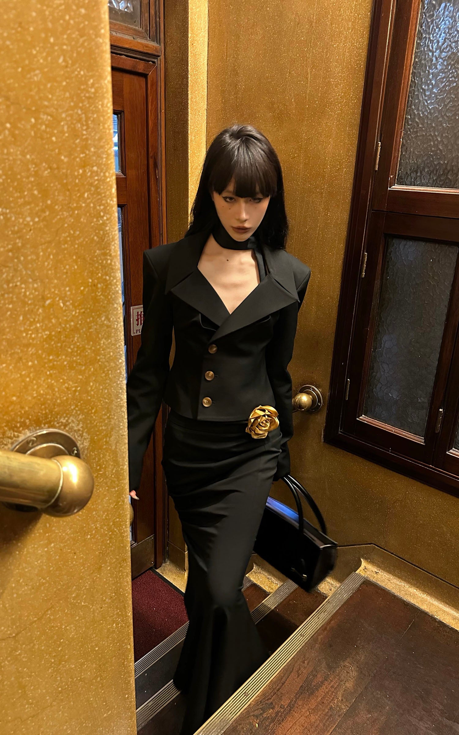 0122stepll Ensemble Blazer Ajusté à Col en V &amp; Jupe