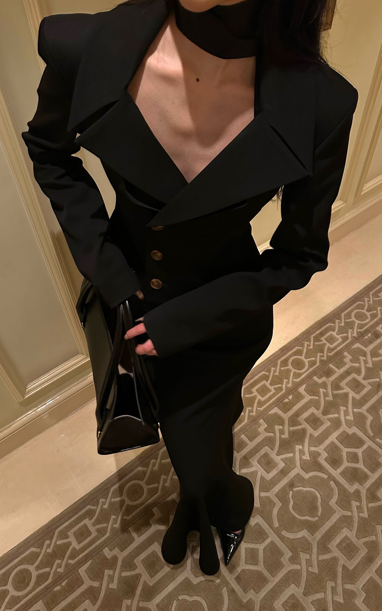 0122stepll Ensemble Blazer Ajusté à Col en V &amp; Jupe