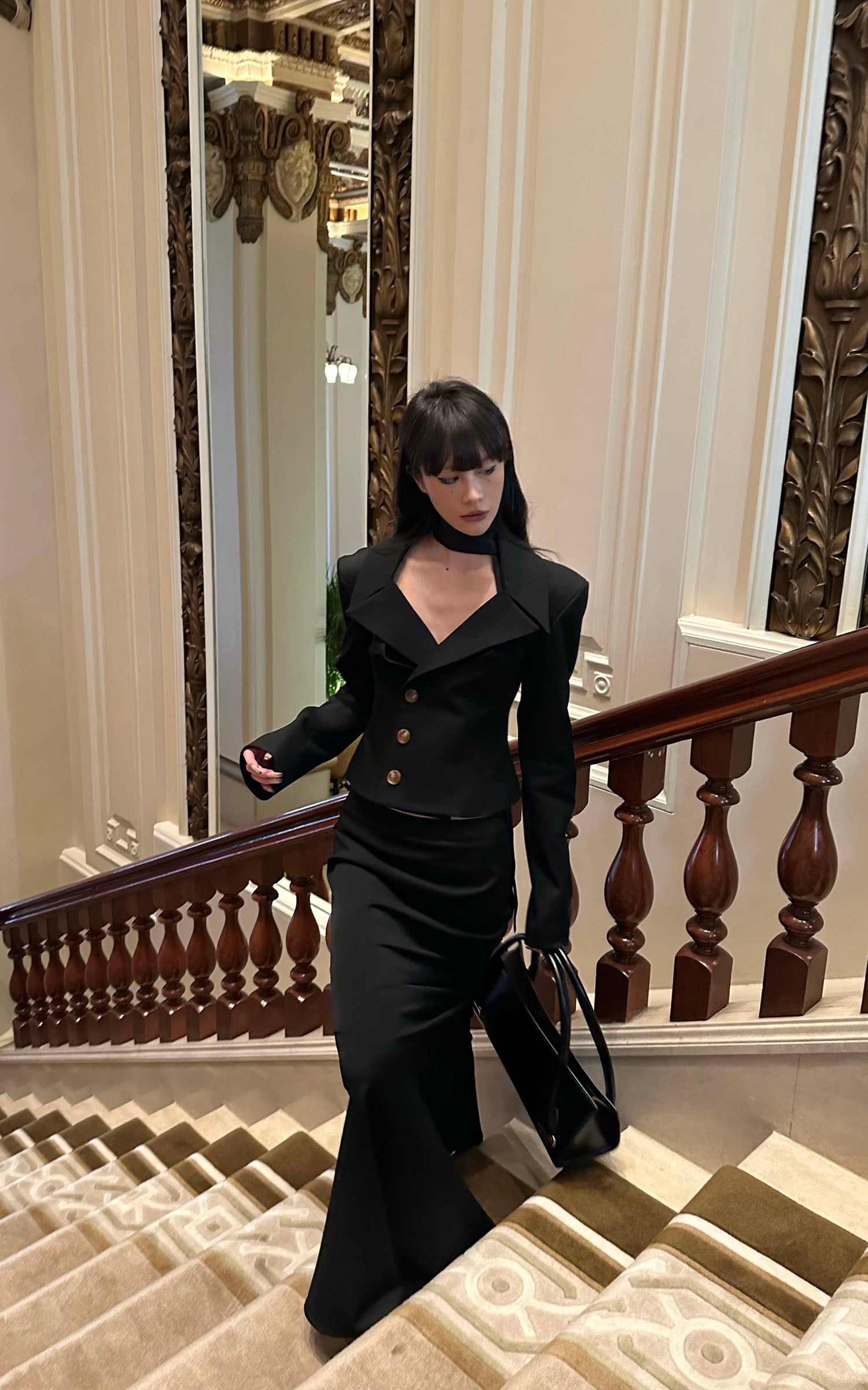 0122stepll Ensemble Blazer Ajusté à Col en V &amp; Jupe