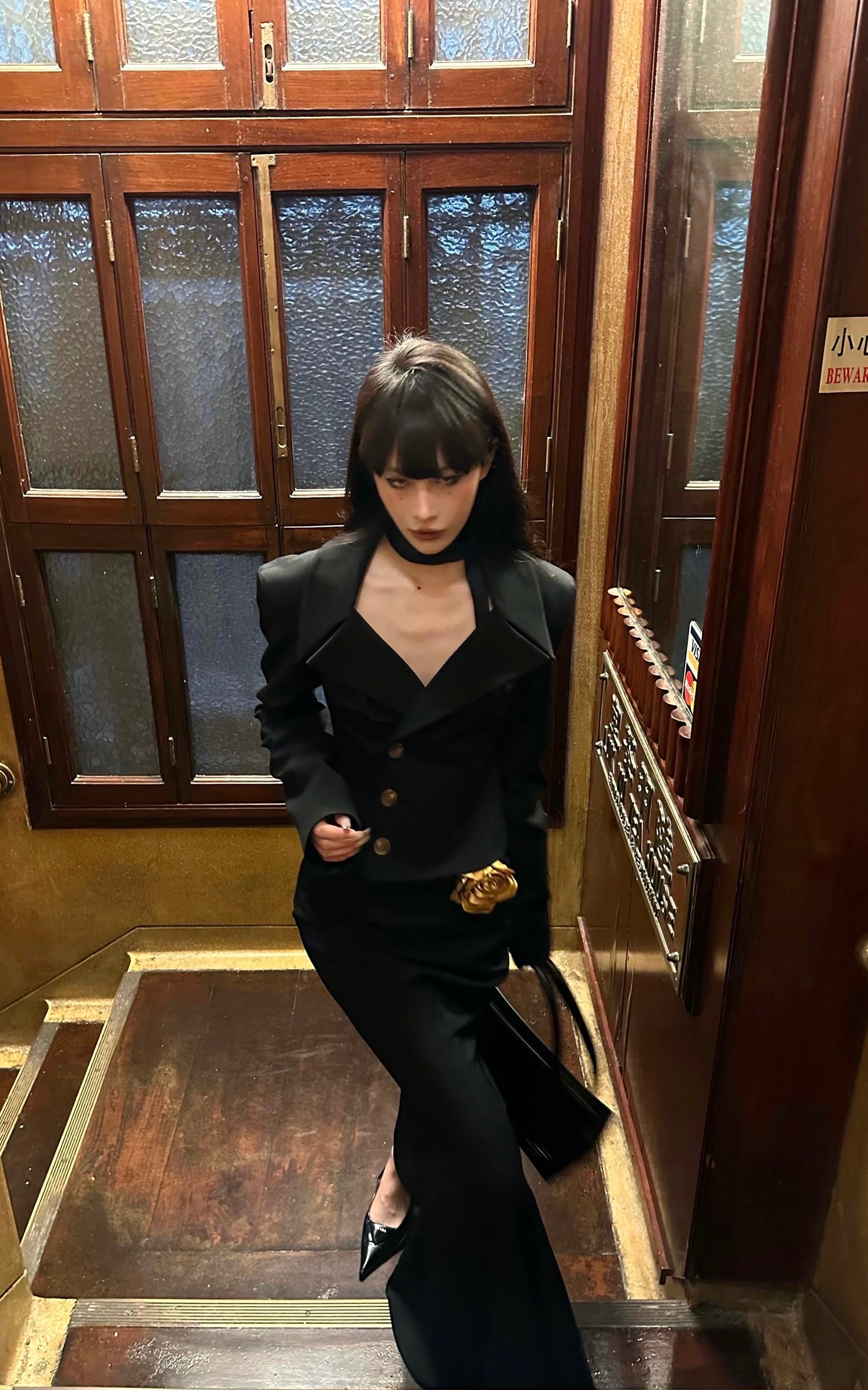 0122stepll Ensemble Blazer Ajusté à Col en V &amp; Jupe