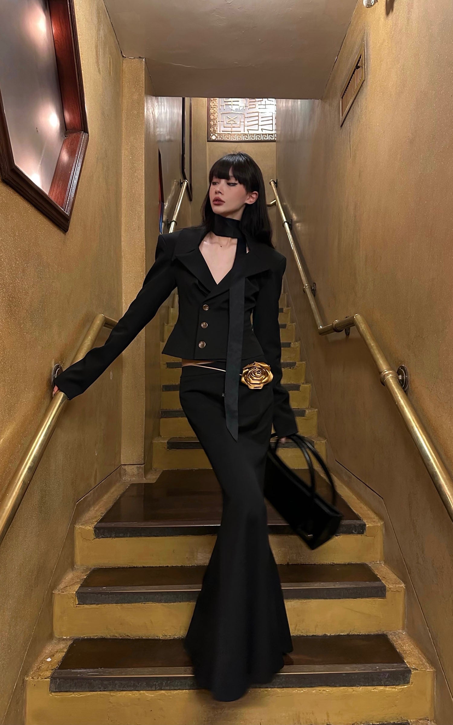 0122stepll Ensemble Blazer Ajusté à Col en V &amp; Jupe