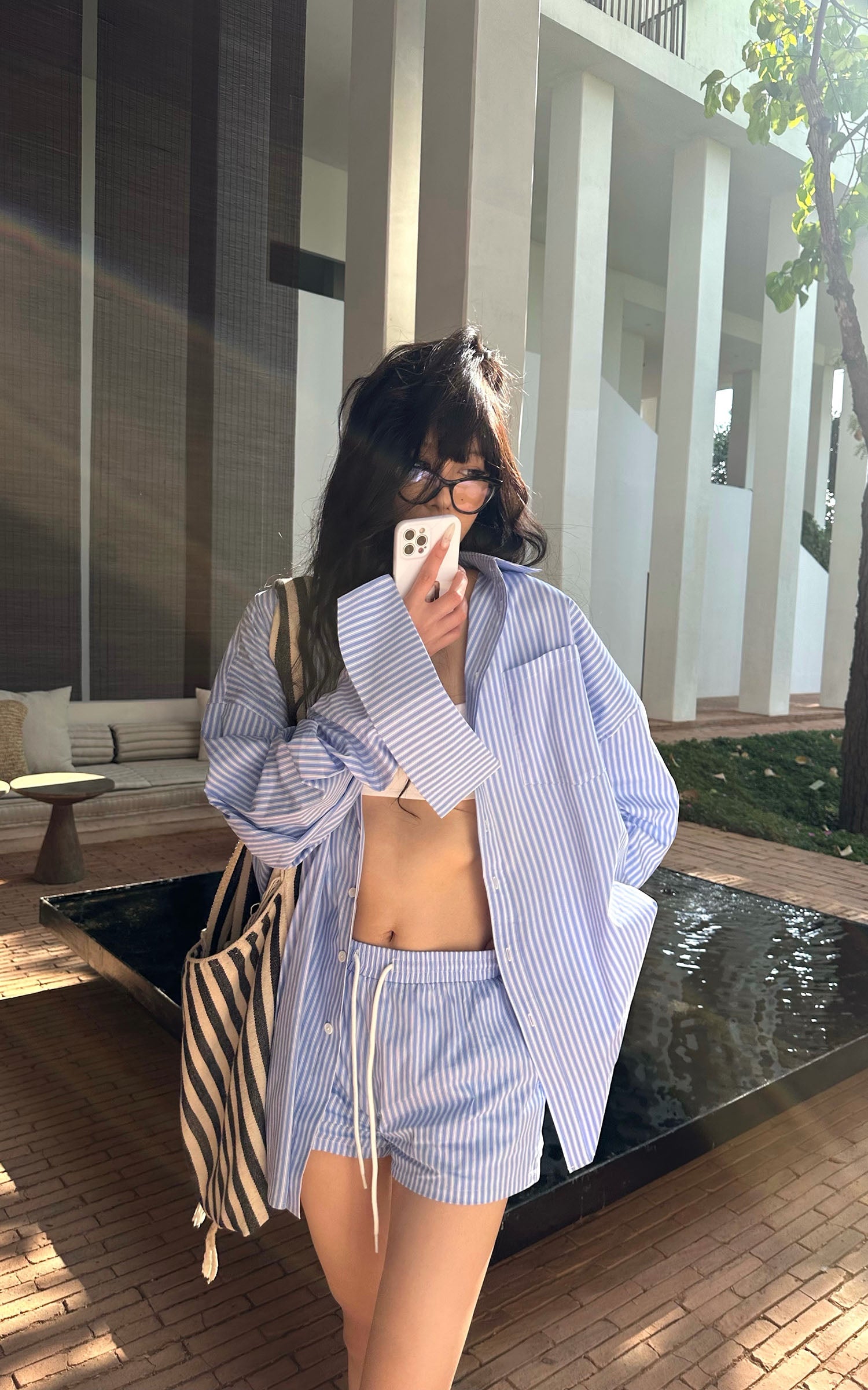 0122stepll Blue Stripe Relaxed Shirt