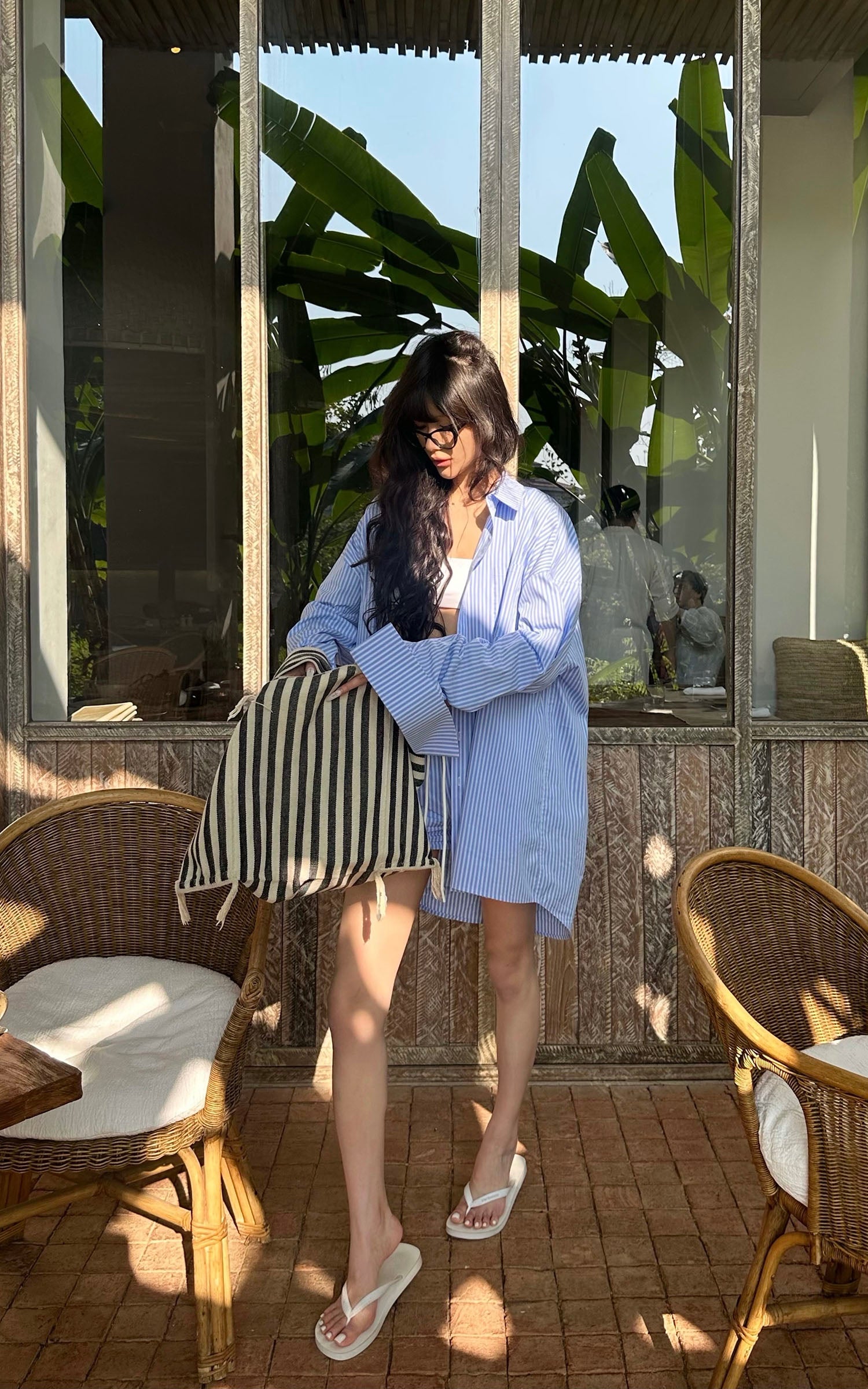 0122stepll Blue Stripe Relaxed Shirt