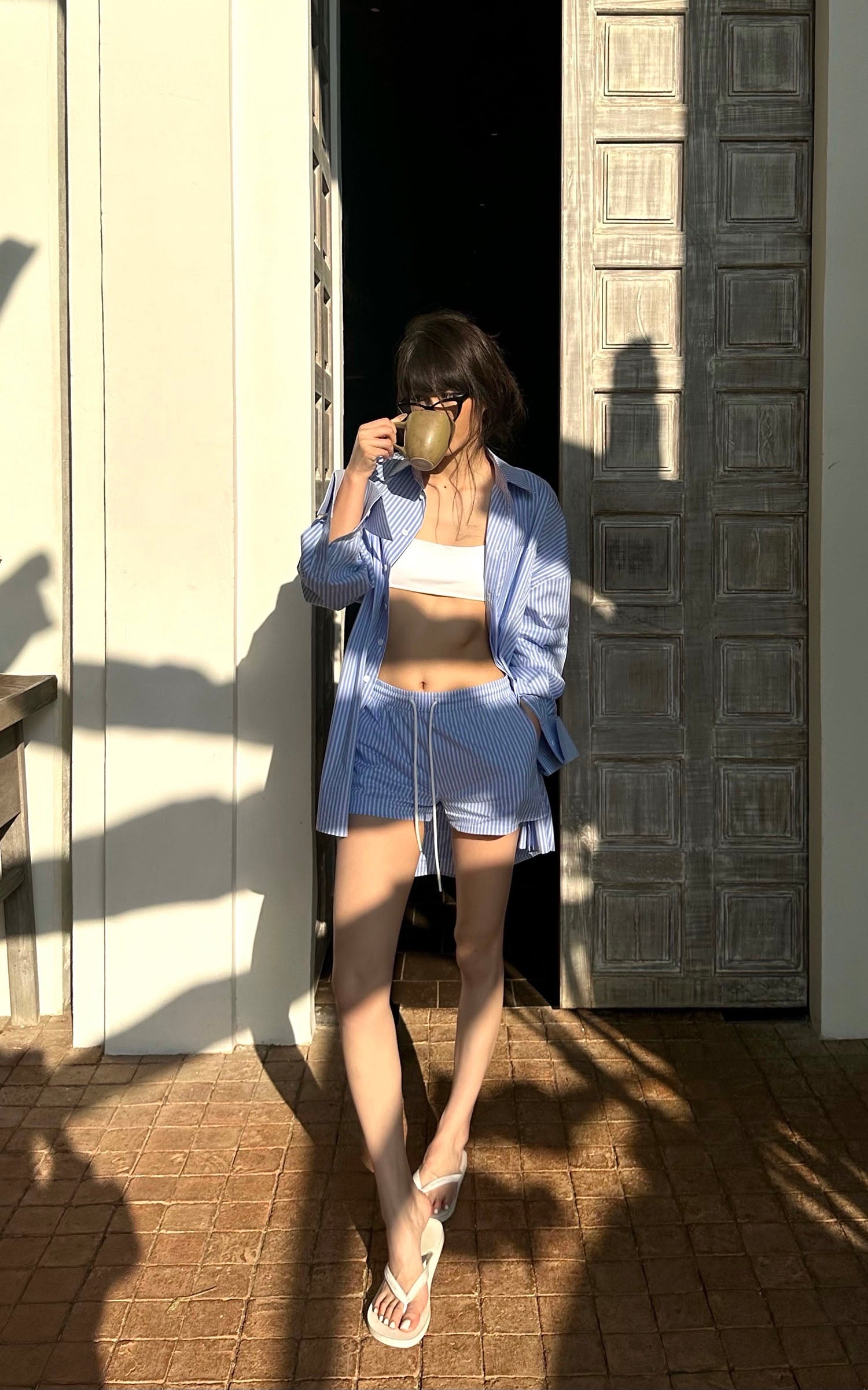 0122stepll Blue Stripe Relaxed Shirt