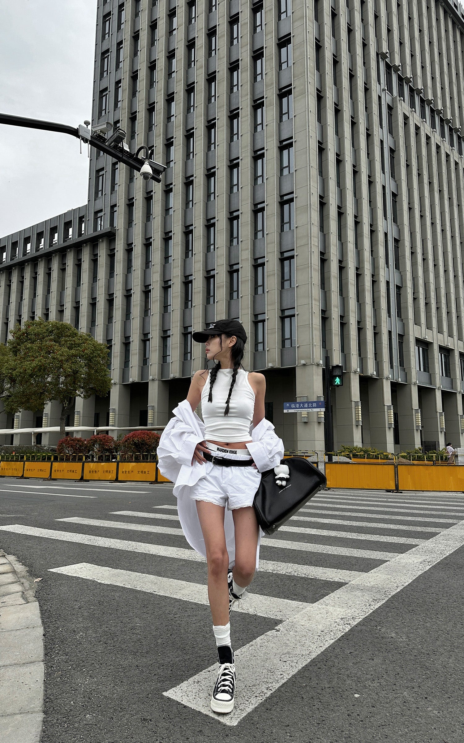 WARDEN EDGE Oversized Shirt &amp; Lace Trim Shorts Set