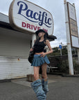 WARDEN EDGE Pleated Denim Micro Skirt with Contrast Waistband - PINKPARKS