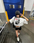 WARDEN EDGE Distressed Portrait Graphic Oversized Cropped Tee - PINKPARKS