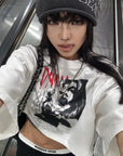 WARDEN EDGE Distressed Portrait Graphic Oversized Cropped Tee - PINKPARKS
