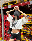 WARDEN EDGE Distressed Portrait Graphic Oversized Cropped Tee - PINKPARKS