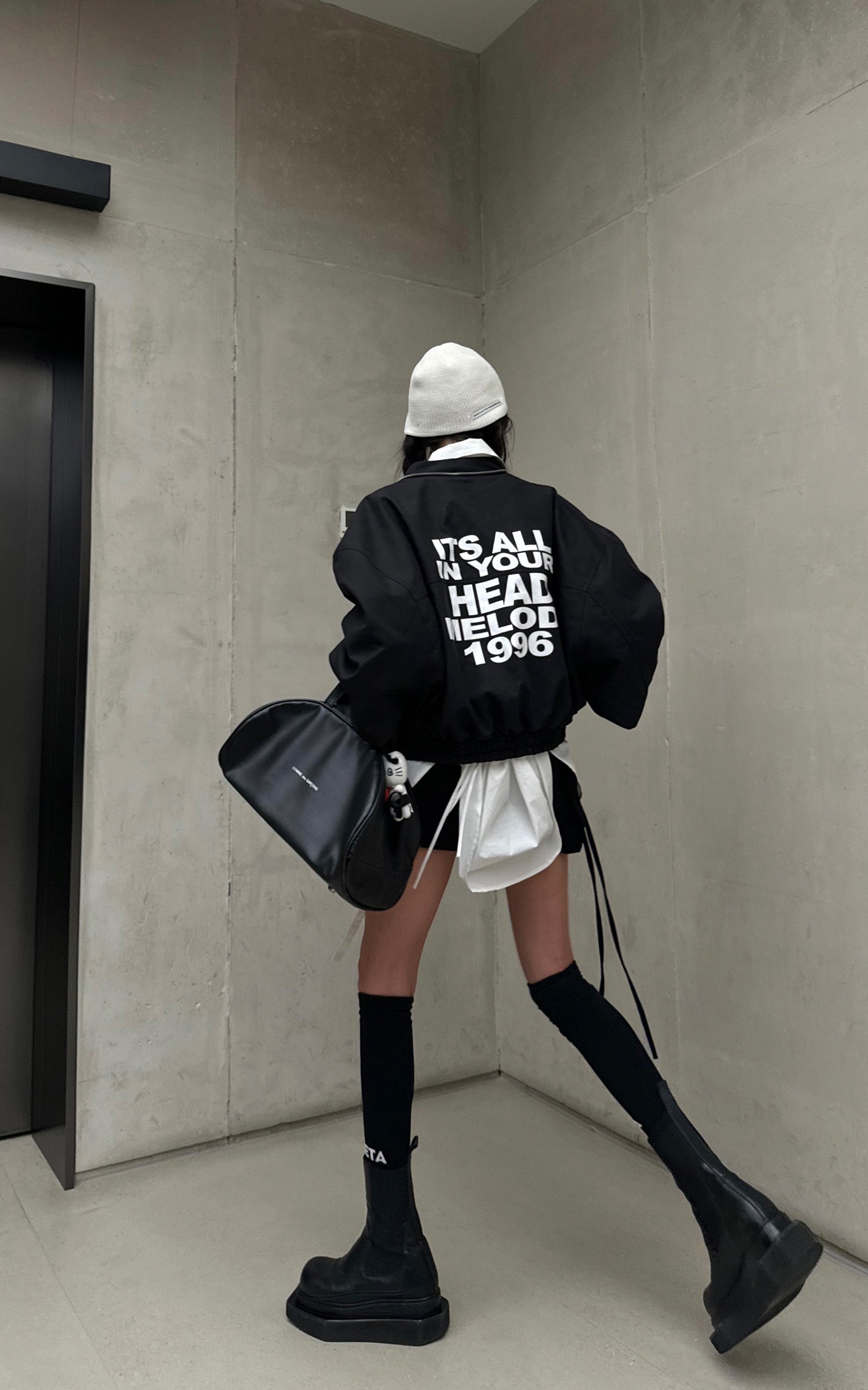 WARDEN EDGE Oversized Bomber Jacket with Slogan Back Print