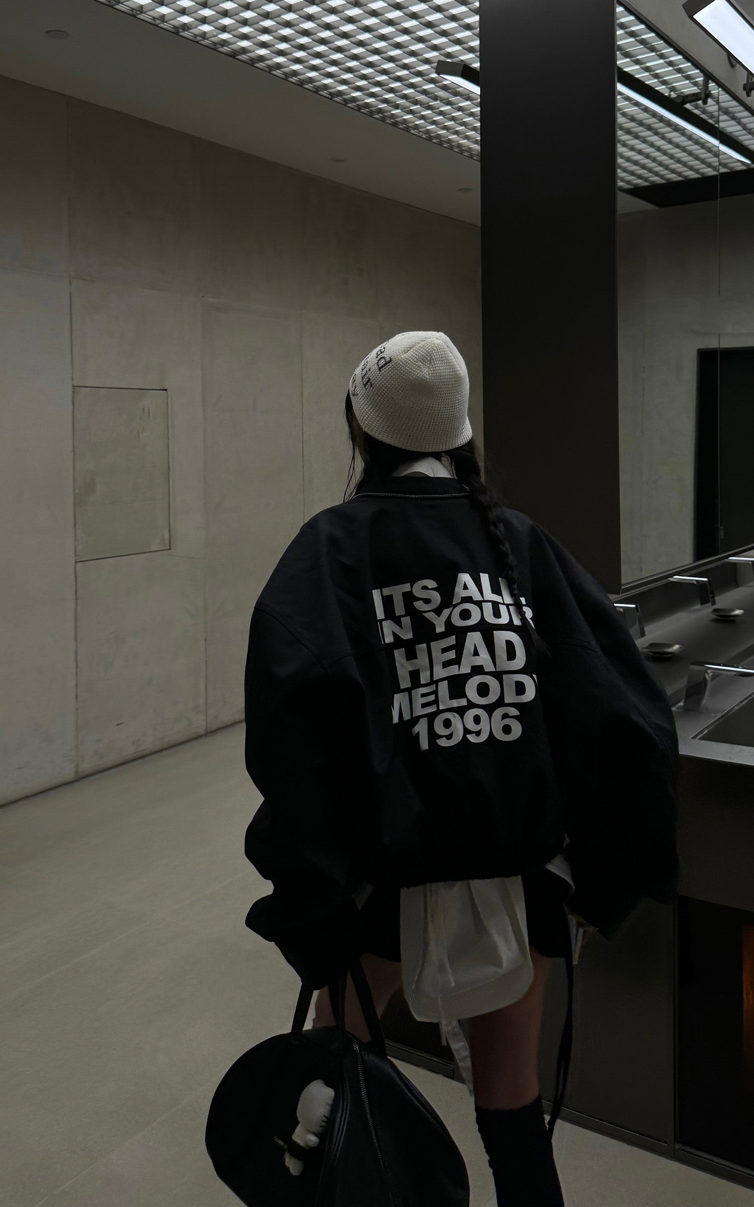 WARDEN EDGE Oversized Bomber Jacket with Slogan Back Print