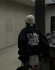 WARDEN EDGE Oversized Bomber Jacket with Slogan Back Print