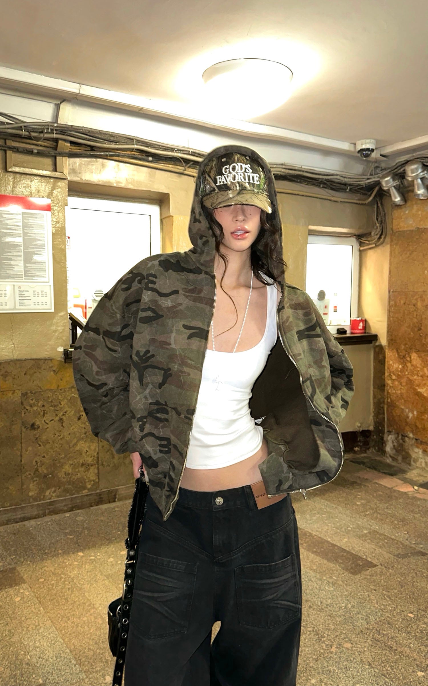 0122stepll Camo Zip-Up Hooded Sweatshirt