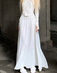 Rase le sol Long Sleeve Dress with Cross Embroidery and Lace Trim