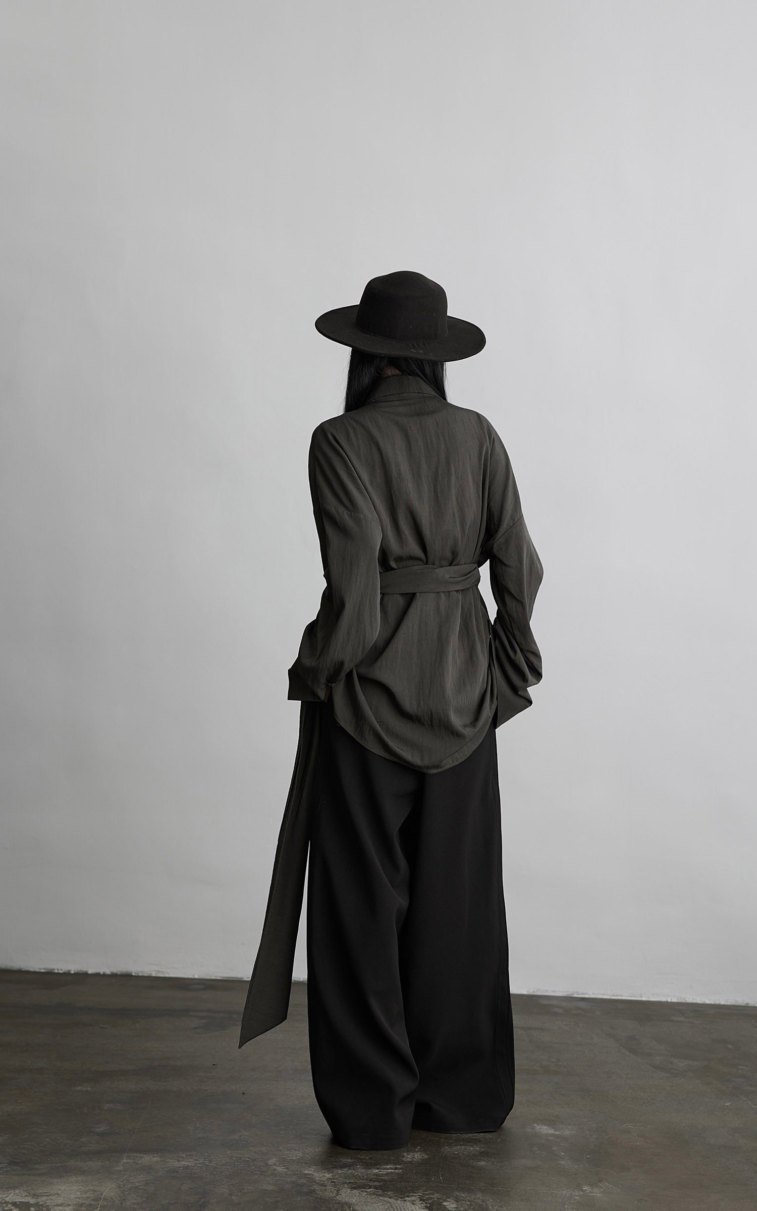 DOINDULGE Draped Wrap Shirt with Asymmetric Tie Waist