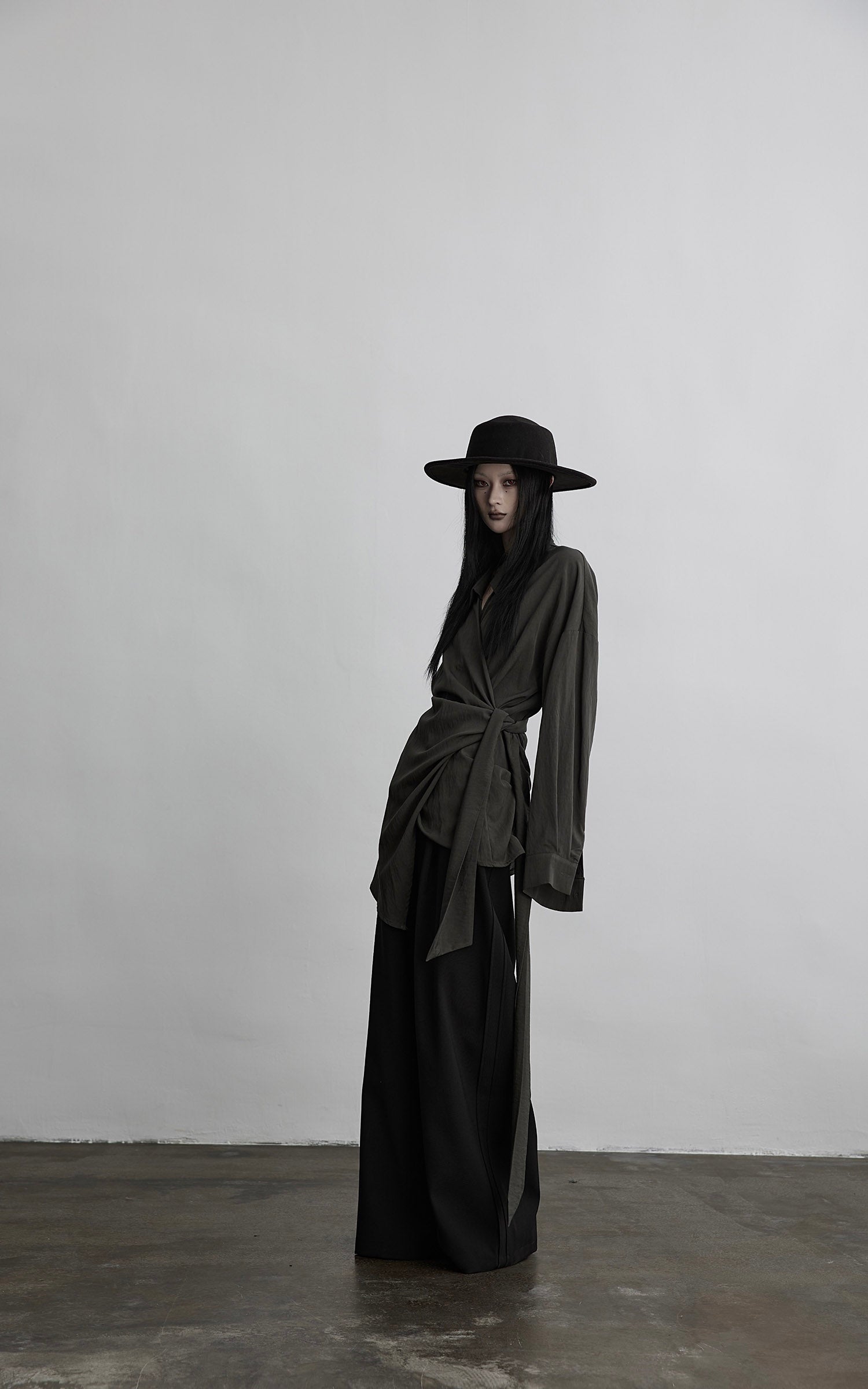 DOINDULGE Draped Wrap Shirt with Asymmetric Tie Waist
