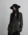 DOINDULGE Draped Wrap Shirt with Asymmetric Tie Waist