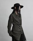 DOINDULGE Draped Wrap Shirt with Asymmetric Tie Waist