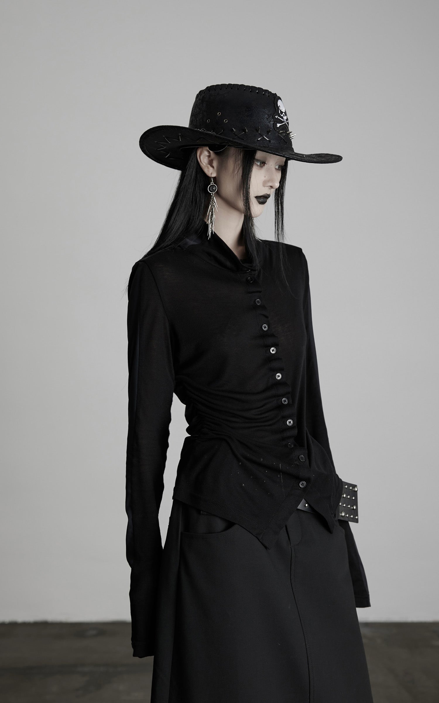 DOINDULGE Draped Ruched Button-Up Shirt