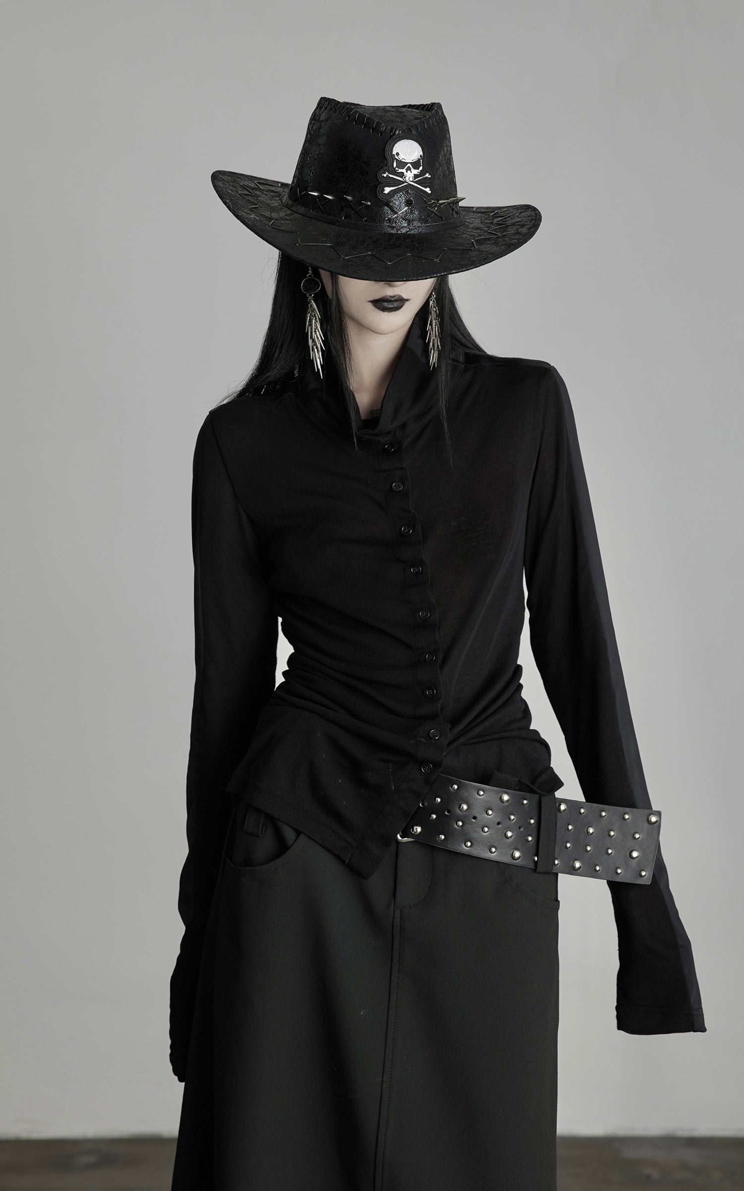 DOINDULGE Draped Ruched Button-Up Shirt