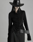 DOINDULGE Draped Ruched Button-Up Shirt