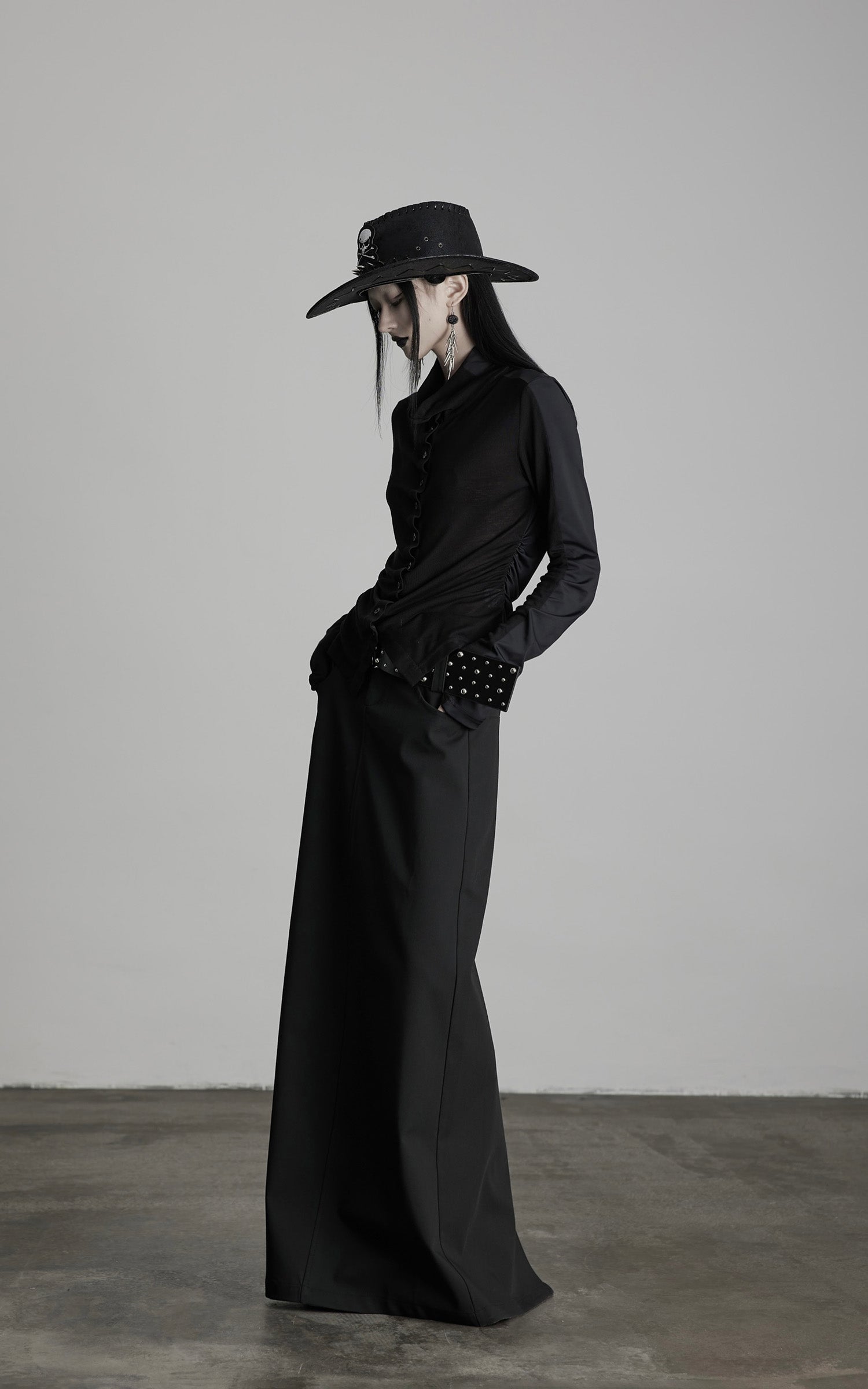 DOINDULGE Draped Ruched Button-Up Shirt