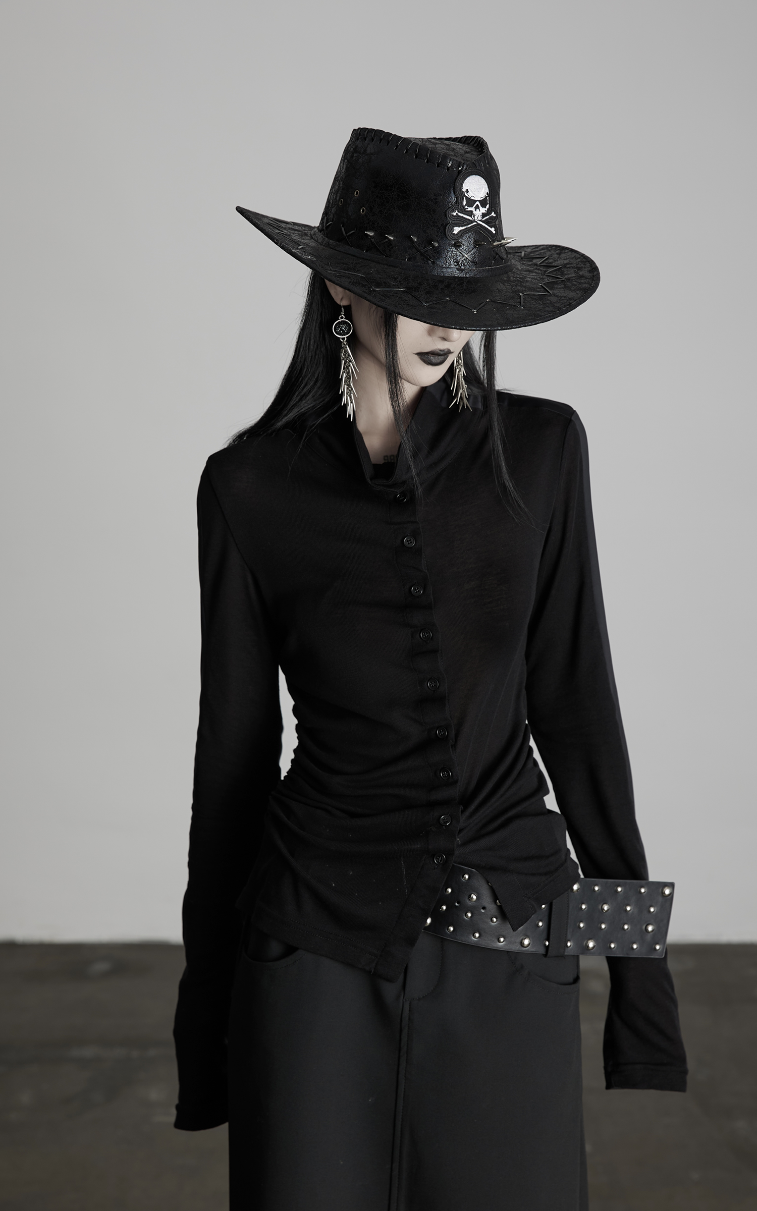 DOINDULGE Draped Ruched Button-Up Shirt