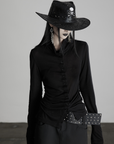DOINDULGE Draped Ruched Button-Up Shirt