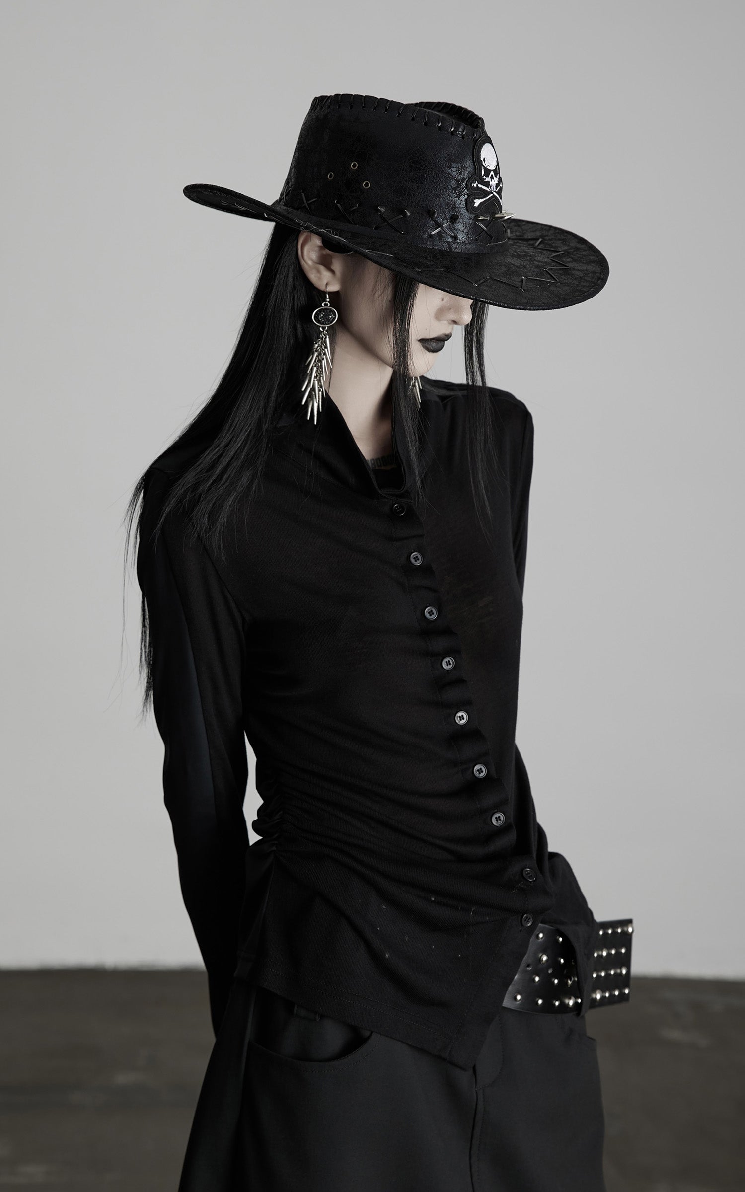 DOINDULGE Draped Ruched Button-Up Shirt