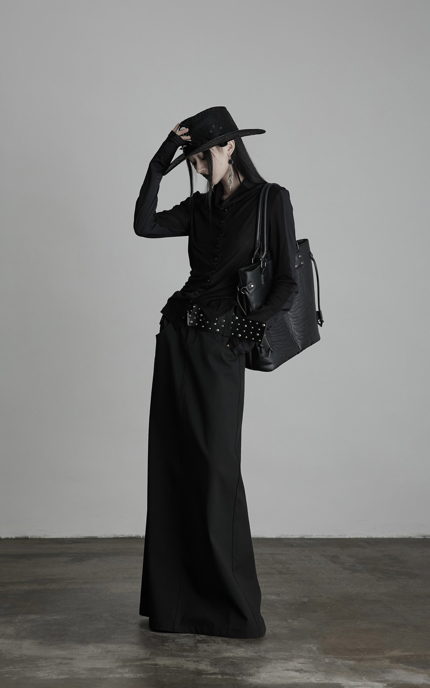 DOINDULGE Draped Ruched Button-Up Shirt