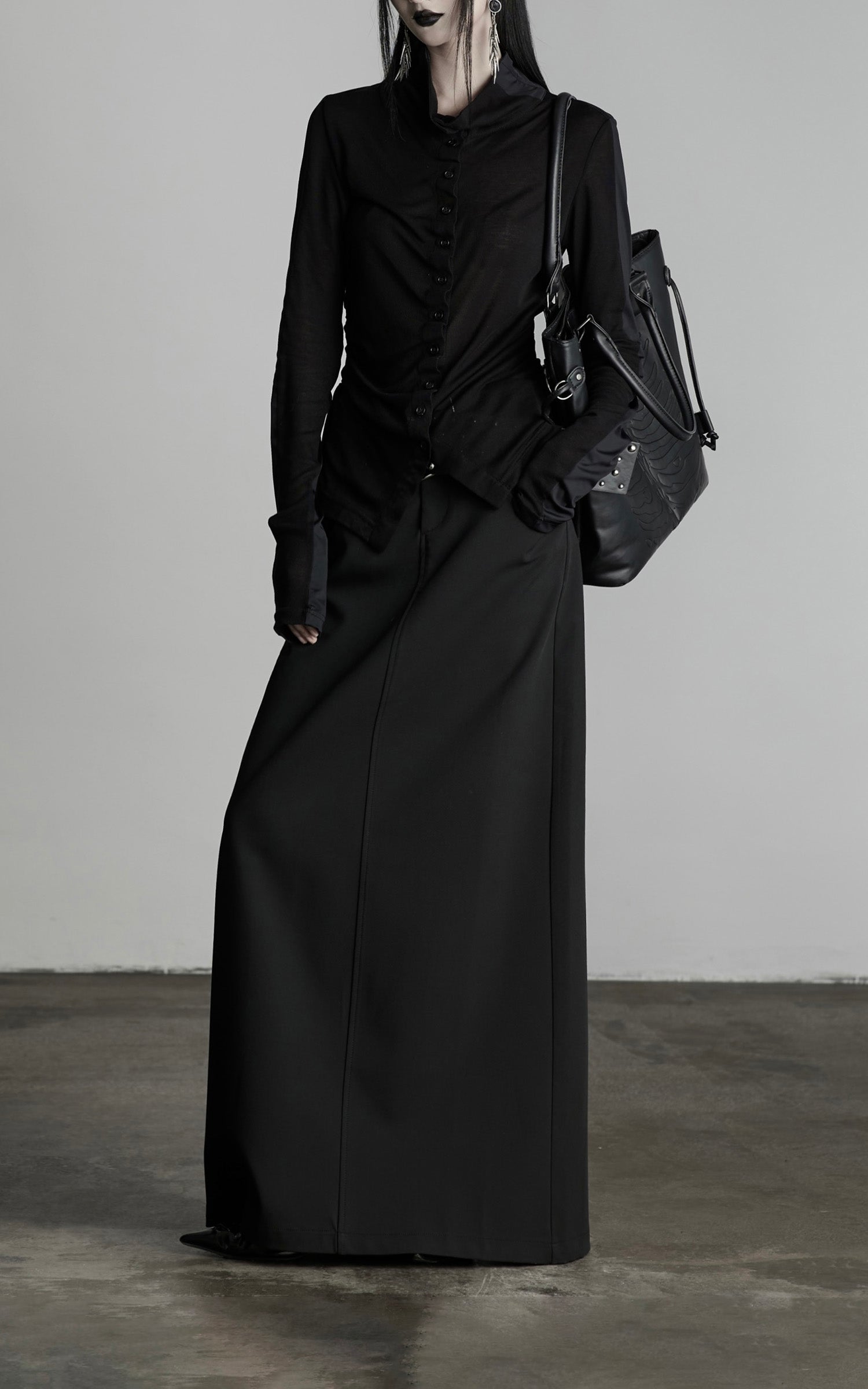 DOINDULGE Draped Ruched Button-Up Shirt