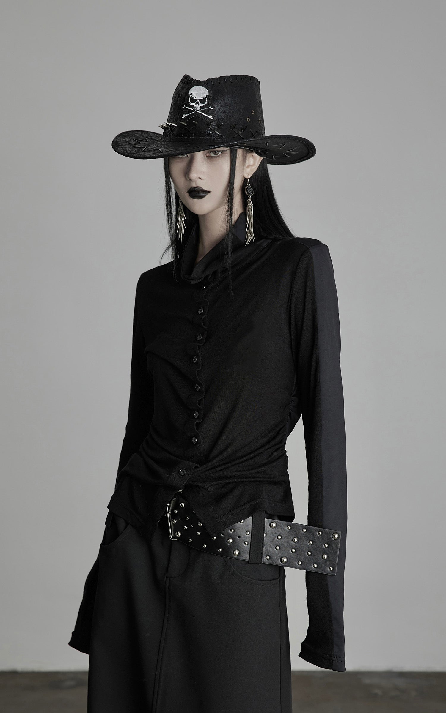 DOINDULGE Draped Ruched Button-Up Shirt