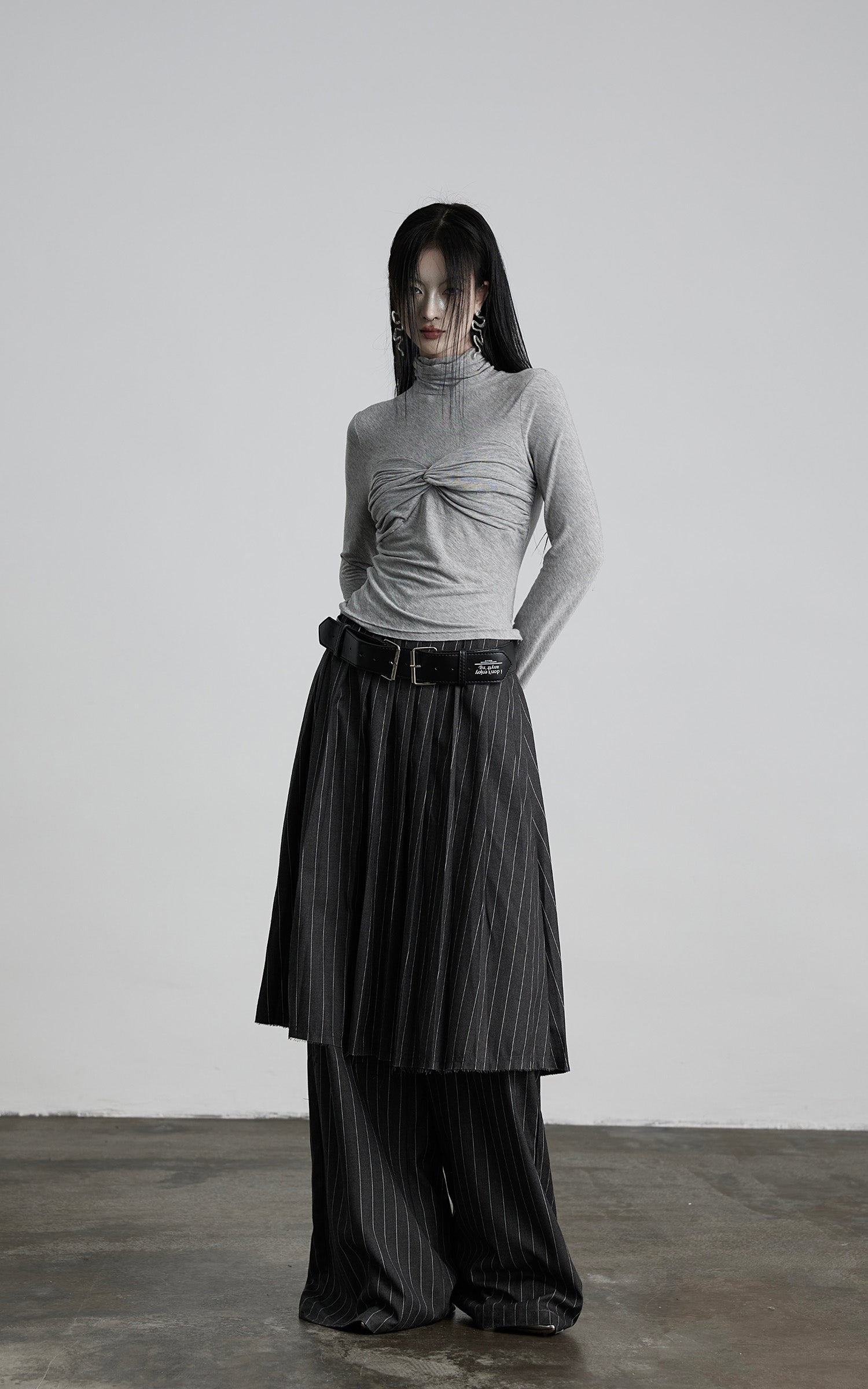 DOINDULGE Pinstripe Deconstructed Layered Skirt-Pants