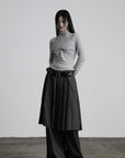DOINDULGE Draped Twist Knit Top with High Neck and Long Sleeves
