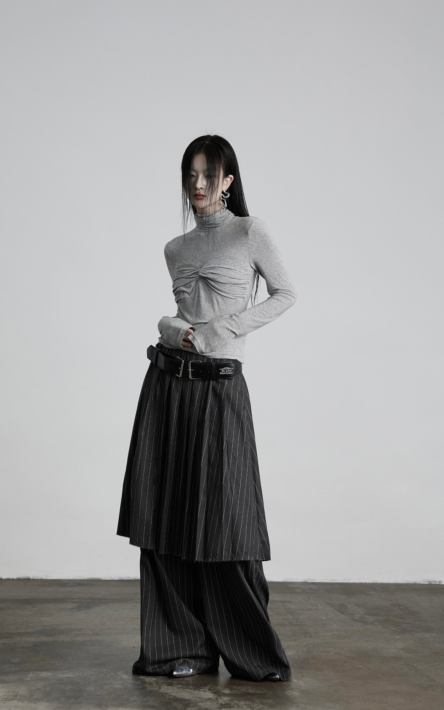 DOINDULGE Pinstripe Deconstructed Layered Skirt-Pants