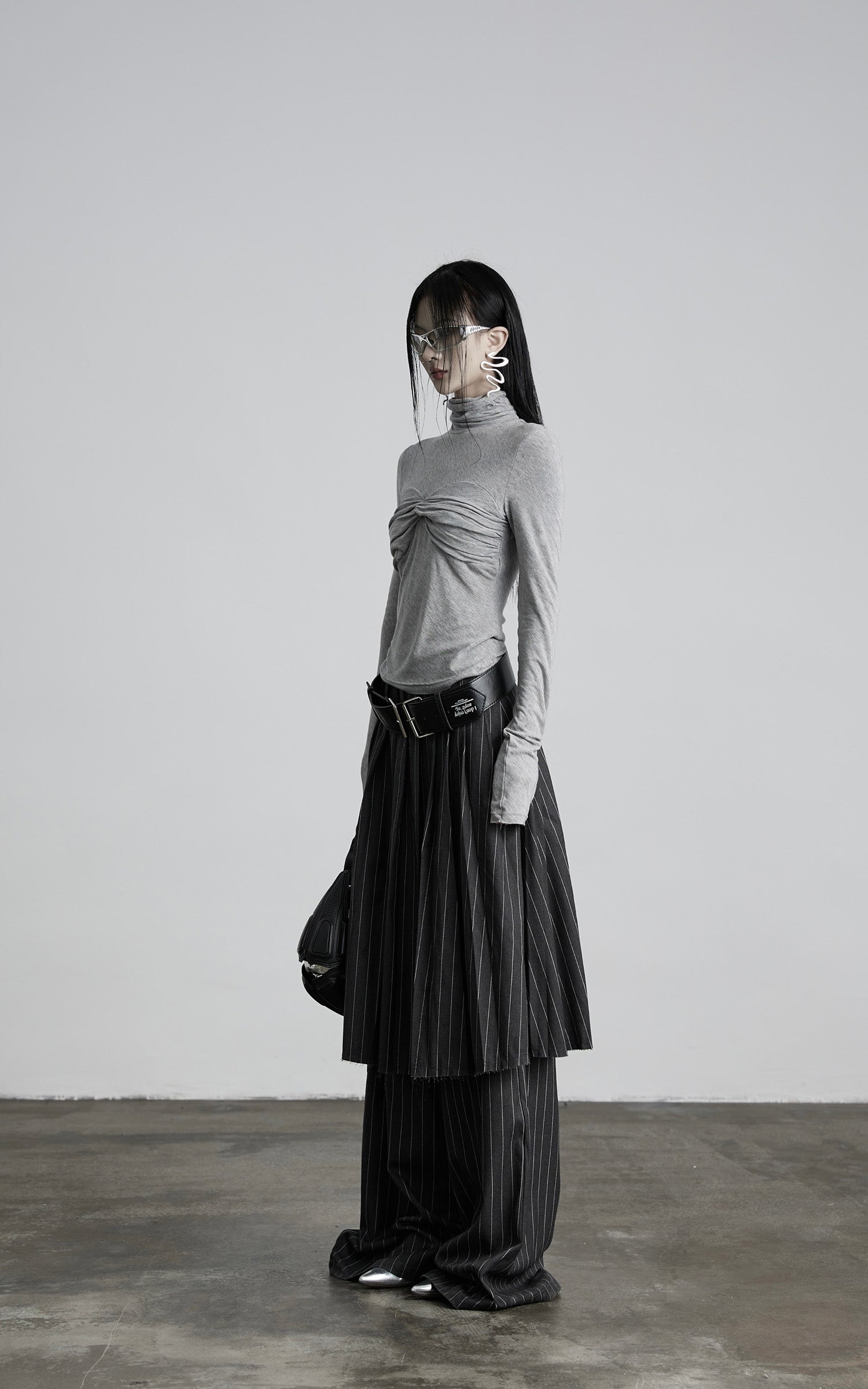 DOINDULGE Pinstripe Deconstructed Layered Skirt-Pants