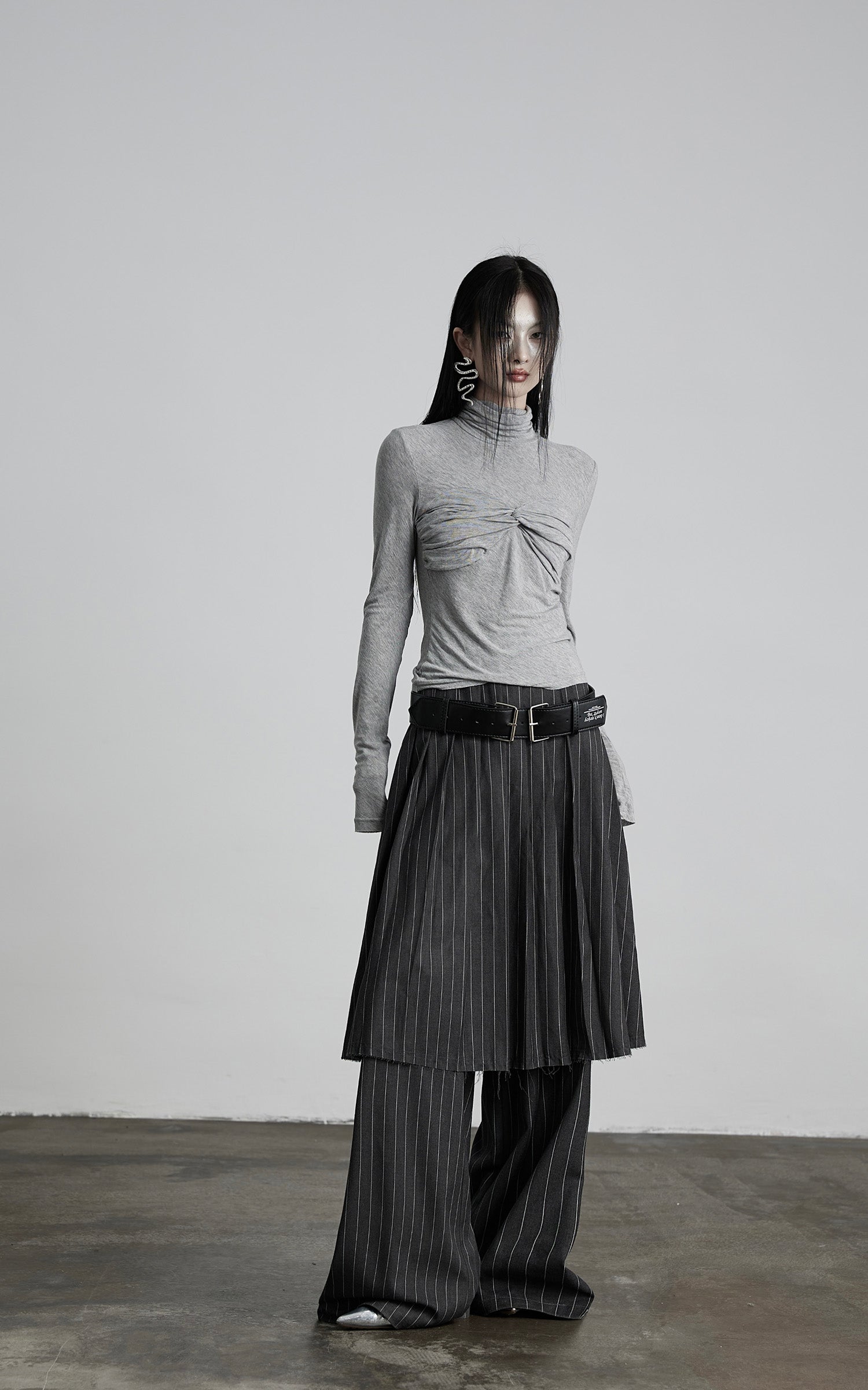 DOINDULGE Pinstripe Deconstructed Layered Skirt-Pants
