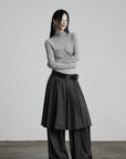 DOINDULGE Draped Twist Knit Top with High Neck and Long Sleeves